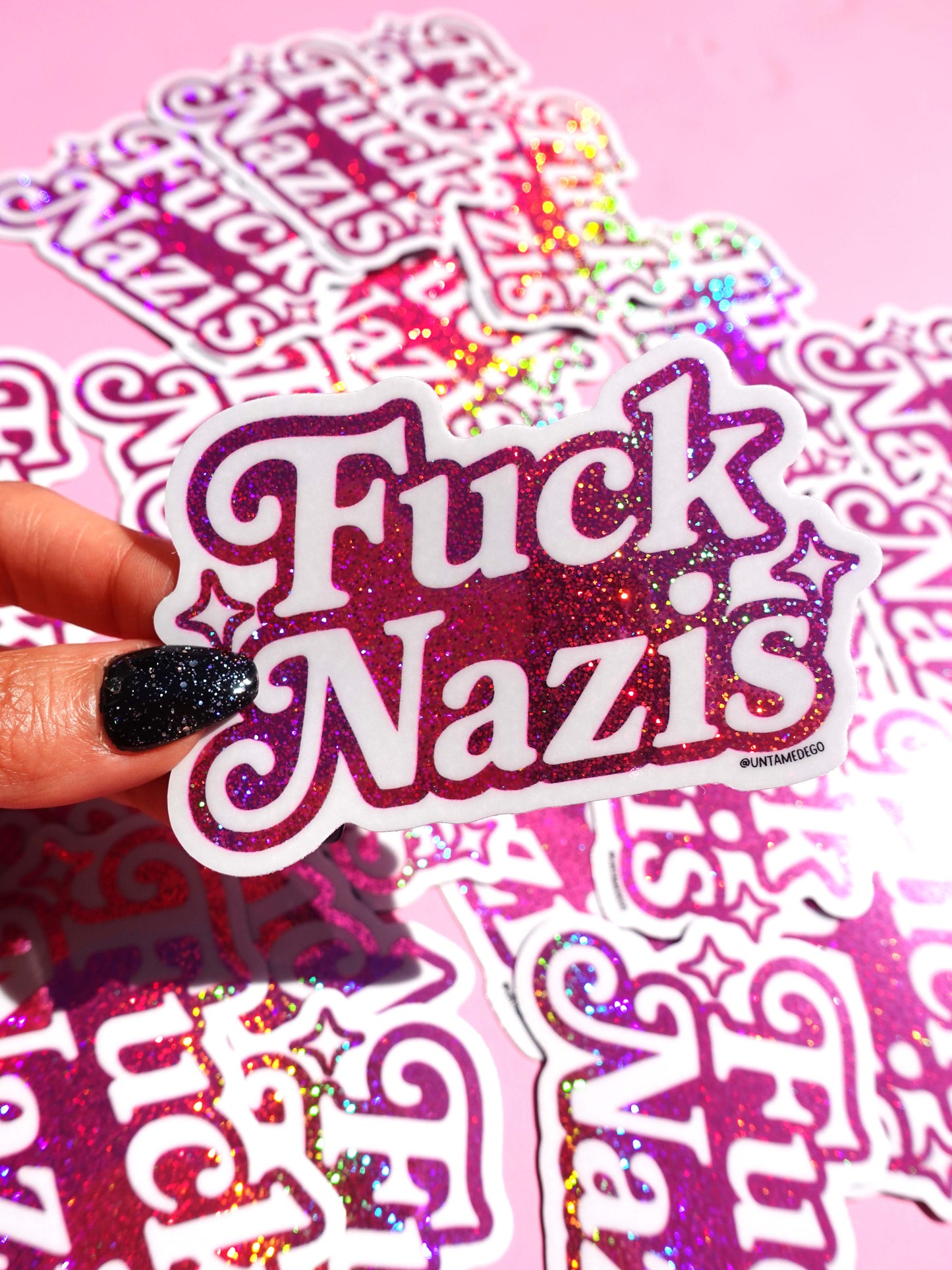 Anti-Nazi Sticker – Holographic Glitter Vinyl – Bold Political Protest Vinyl Sticker