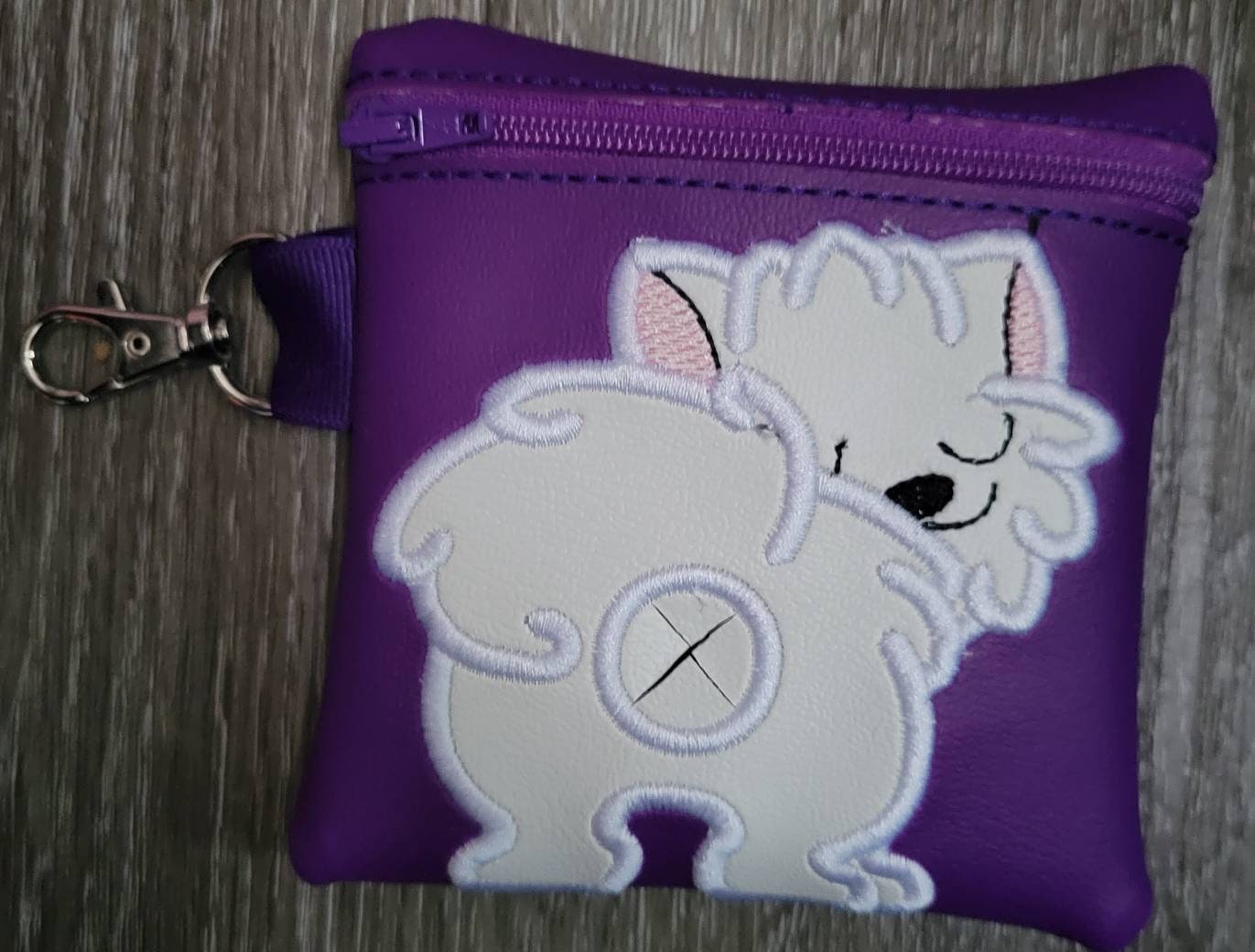 White Pomeranian Poop Bag Pouch - gift for dog lover - Zippered poop bag holder- Gift for Dog Walker - veterinarian - dog groomer