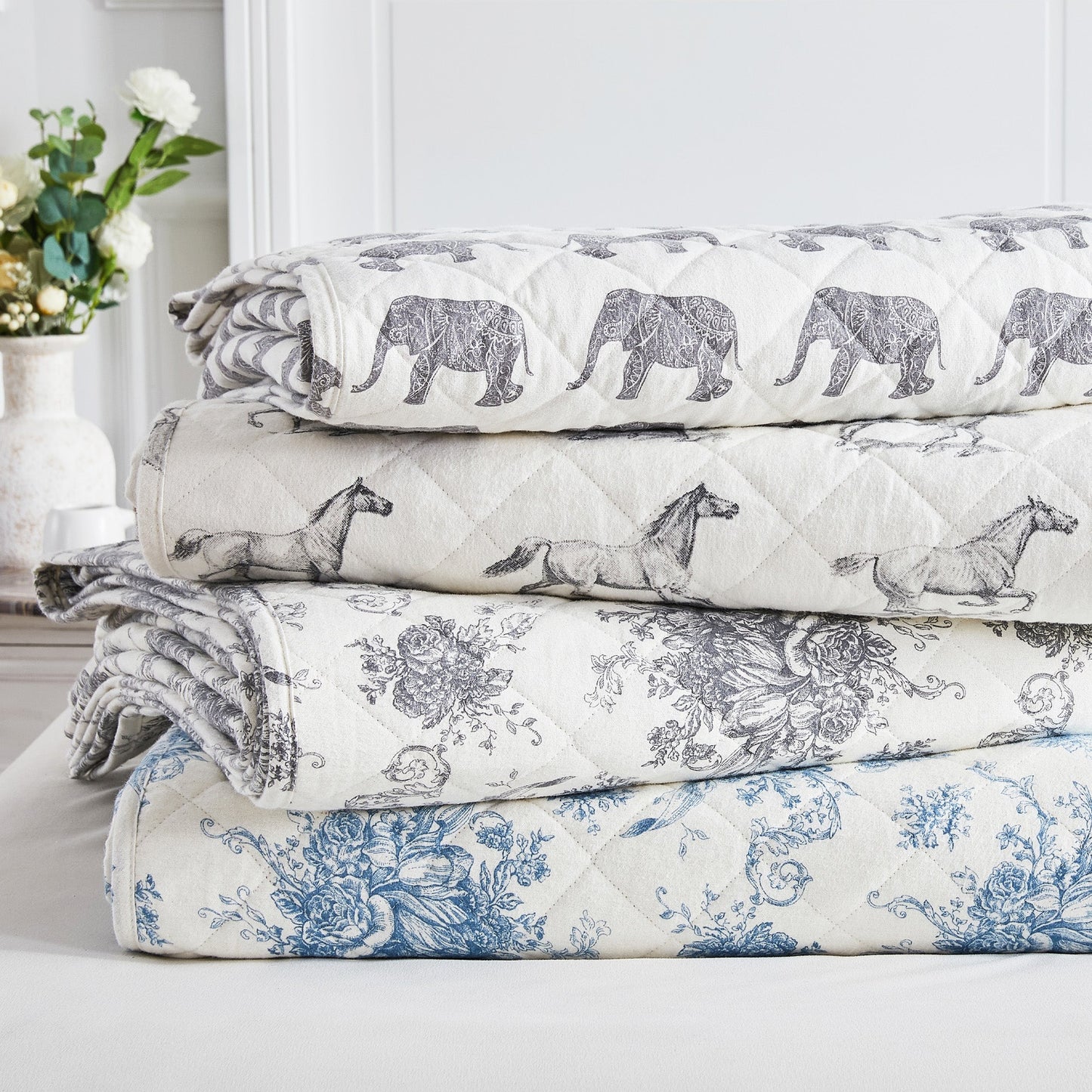Elephants Cotton Flannel Quilt Set