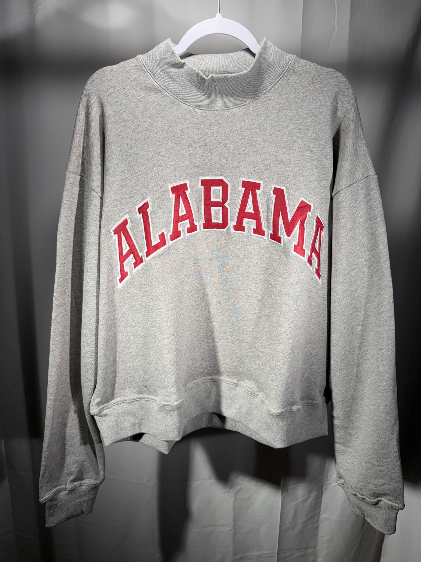 Alabama Varsity Mockneck Embroidered Crewneck Sweatshirt - Heather Grey