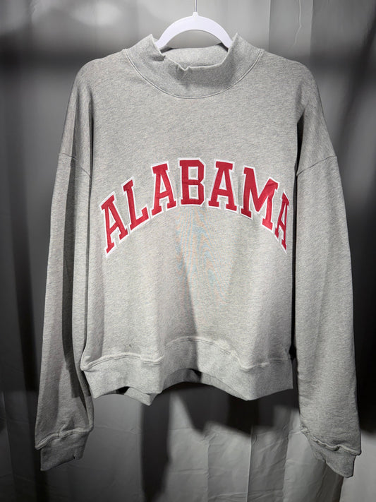 Alabama Varsity Mockneck Embroidered Crewneck Sweatshirt - Heather Grey