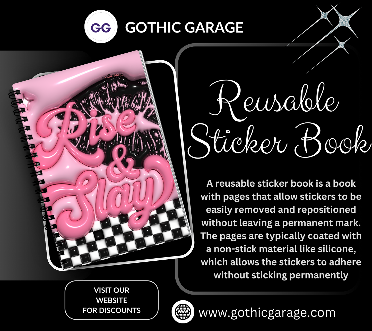 Retro Rise & Slay Lips Reusable Sticker Book, Boujie Vibe Sticker Album, Perfect Gift to Personalize for Sticker Collectors