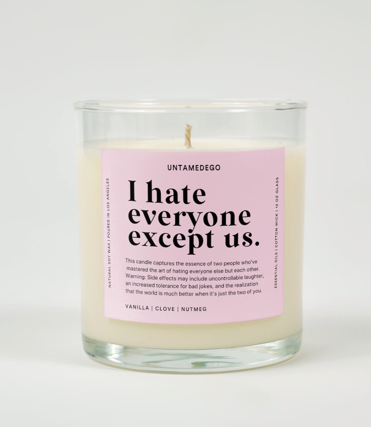 I Hate Everyone Except Us Glass Candle