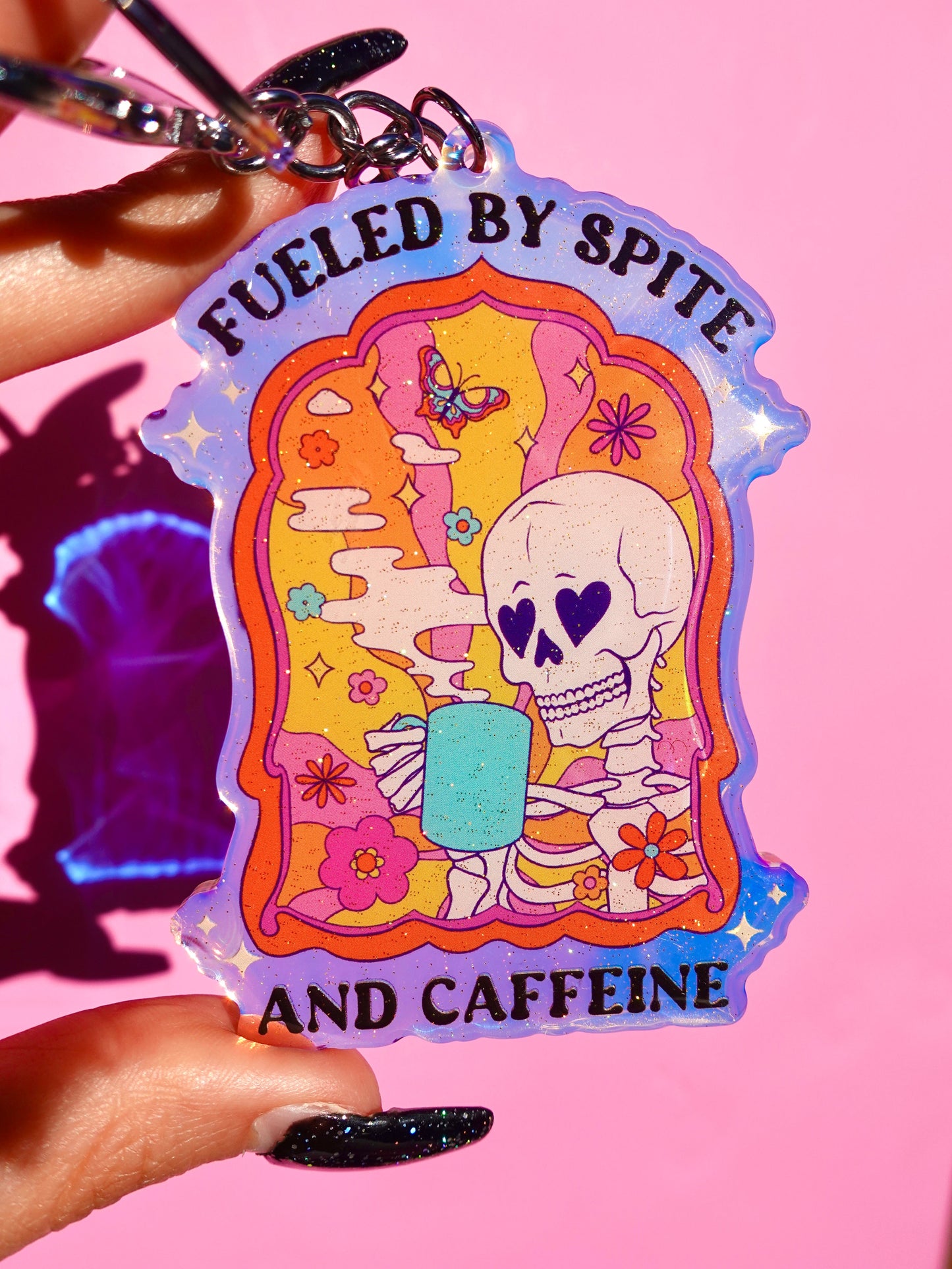 Fueled By Spite And Caffeine Rainbow Keychain