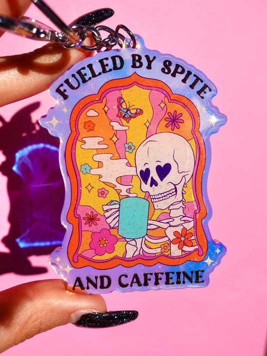 Fueled By Spite And Caffeine Rainbow Keychain