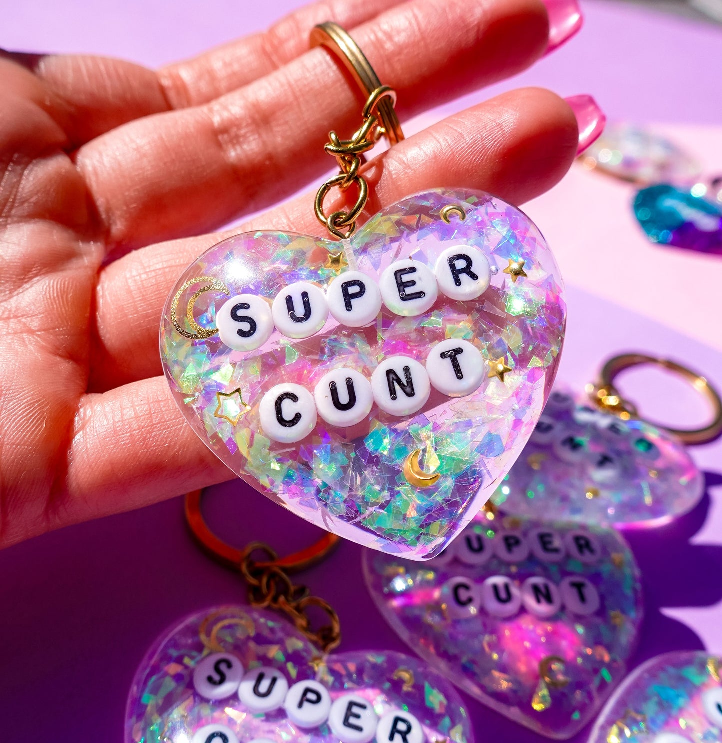 Super Cunt Glitter Moon Keychain