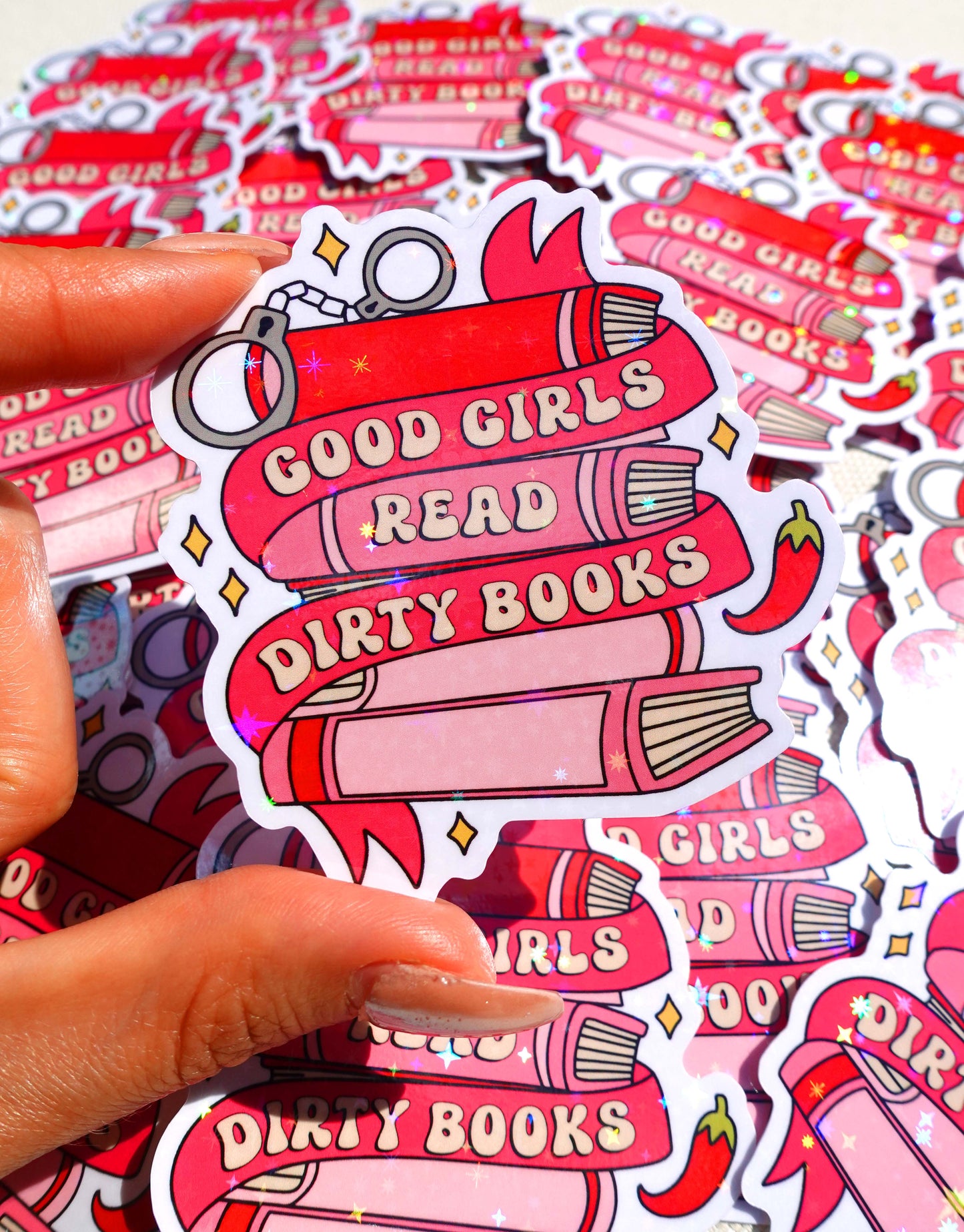 Good Girls Read Dirty Books Sticker – Funny Bookish Glitter Vinyl Sticker