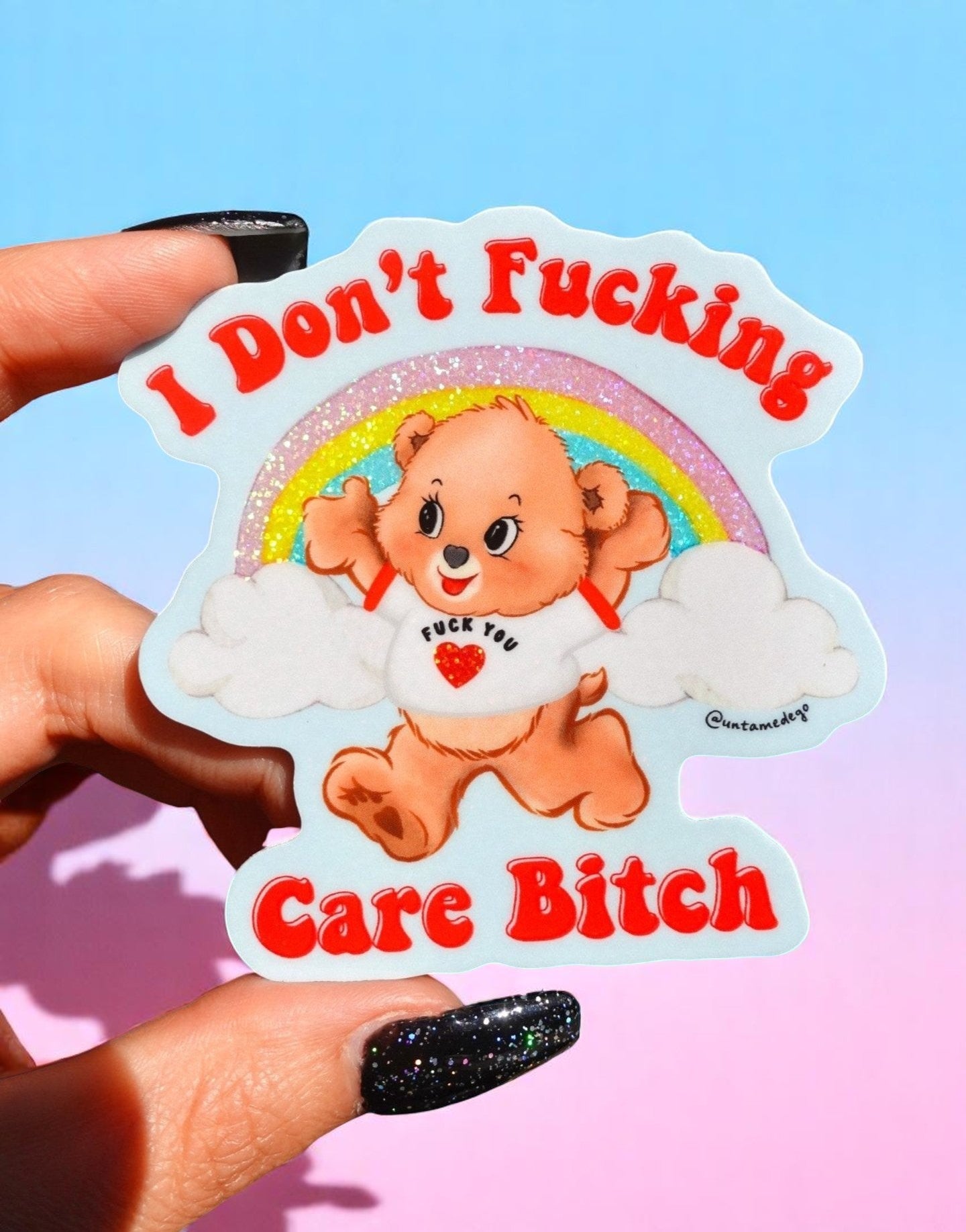 I Don’t Fucking Care – Retro Bear Glitter Vinyl Sticker