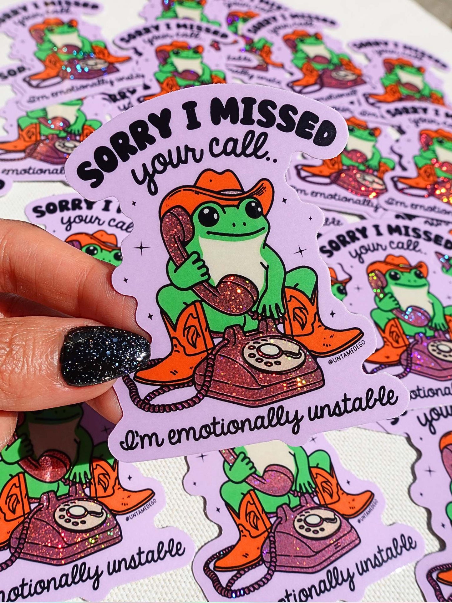 Sorry I Missed Your Call – Cowboy Frog Glitter Vinyl Sticker