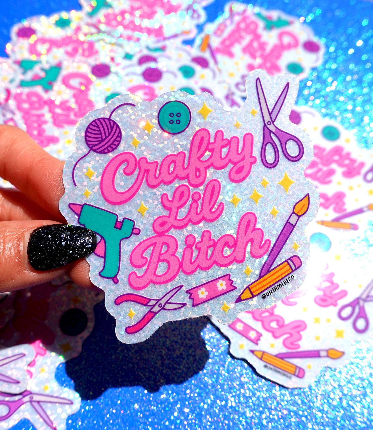 Crafty Lil Bitch- Glitter Holographic Vinyl  Sticker