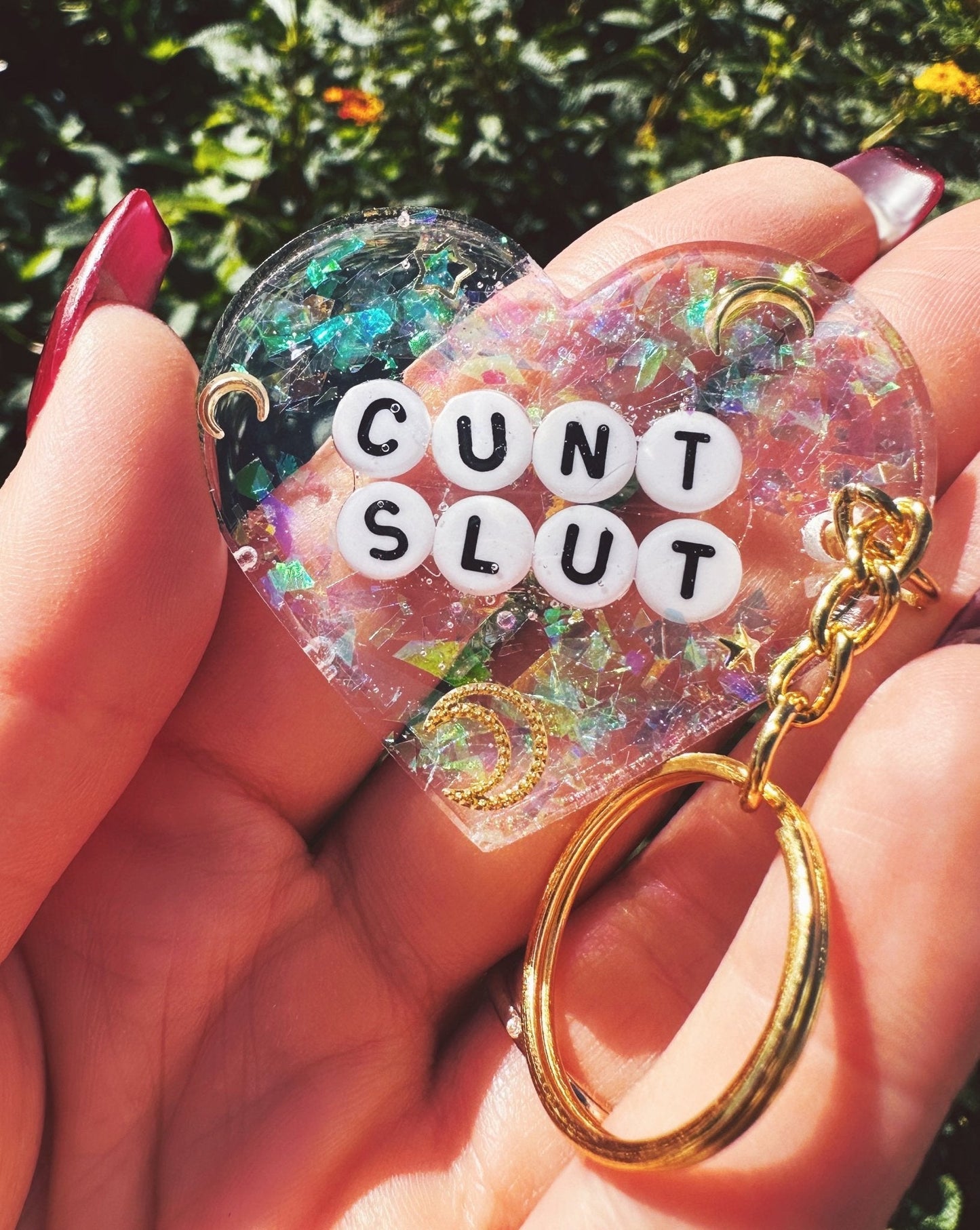 Cunt Slut Glitter Moon Keychain
