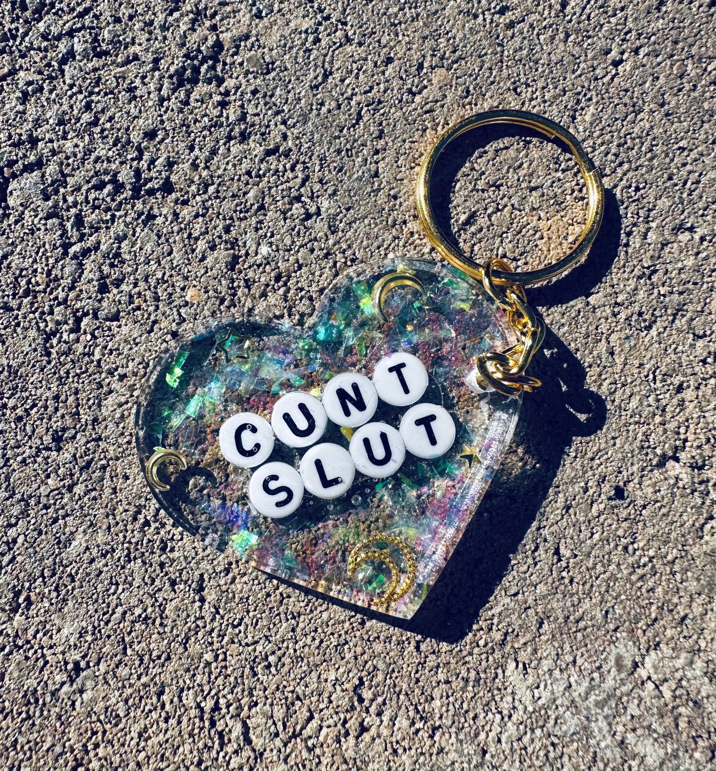 Cunt Slut Glitter Moon Keychain