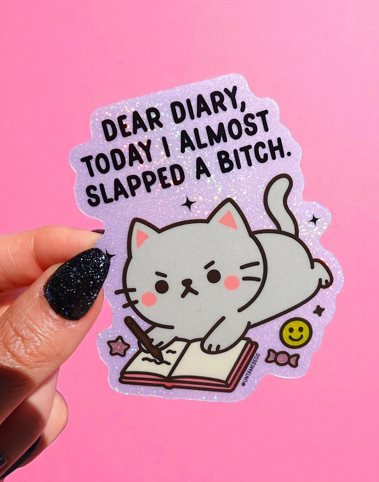 Dear Diary Angry Kitty– Glitter Holographic Sticker