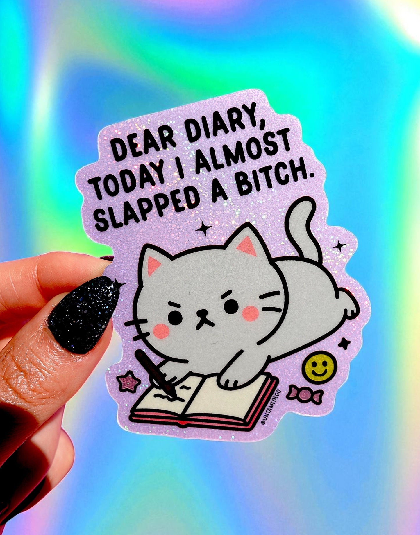 Dear Diary Angry Kitty– Glitter Holographic Sticker
