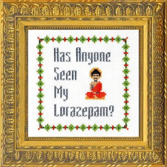 Deluxe Cross Stitch Kit – “Has Anyone Seen My Lorazepam?” Funny White Lotus Pattern