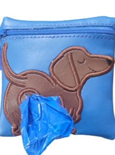 Blue Vinyl Poop Bag Holder, Dachshund Dog Butt Embroidery, Dog Walker Gift