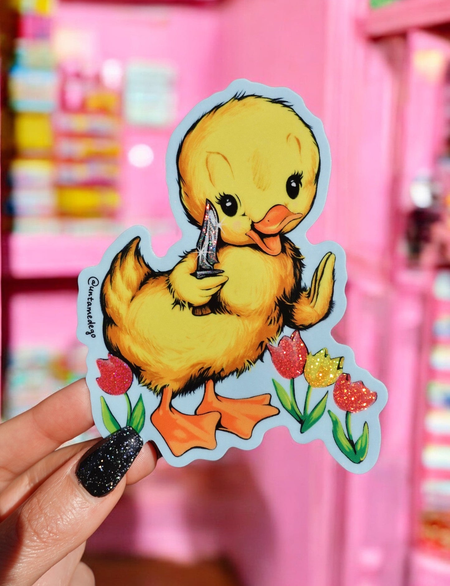 Knife Ducky – Funny Retro Duck Glitter Vinyl Sticker