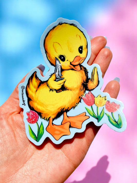 Knife Ducky – Funny Retro Duck Glitter Vinyl Sticker