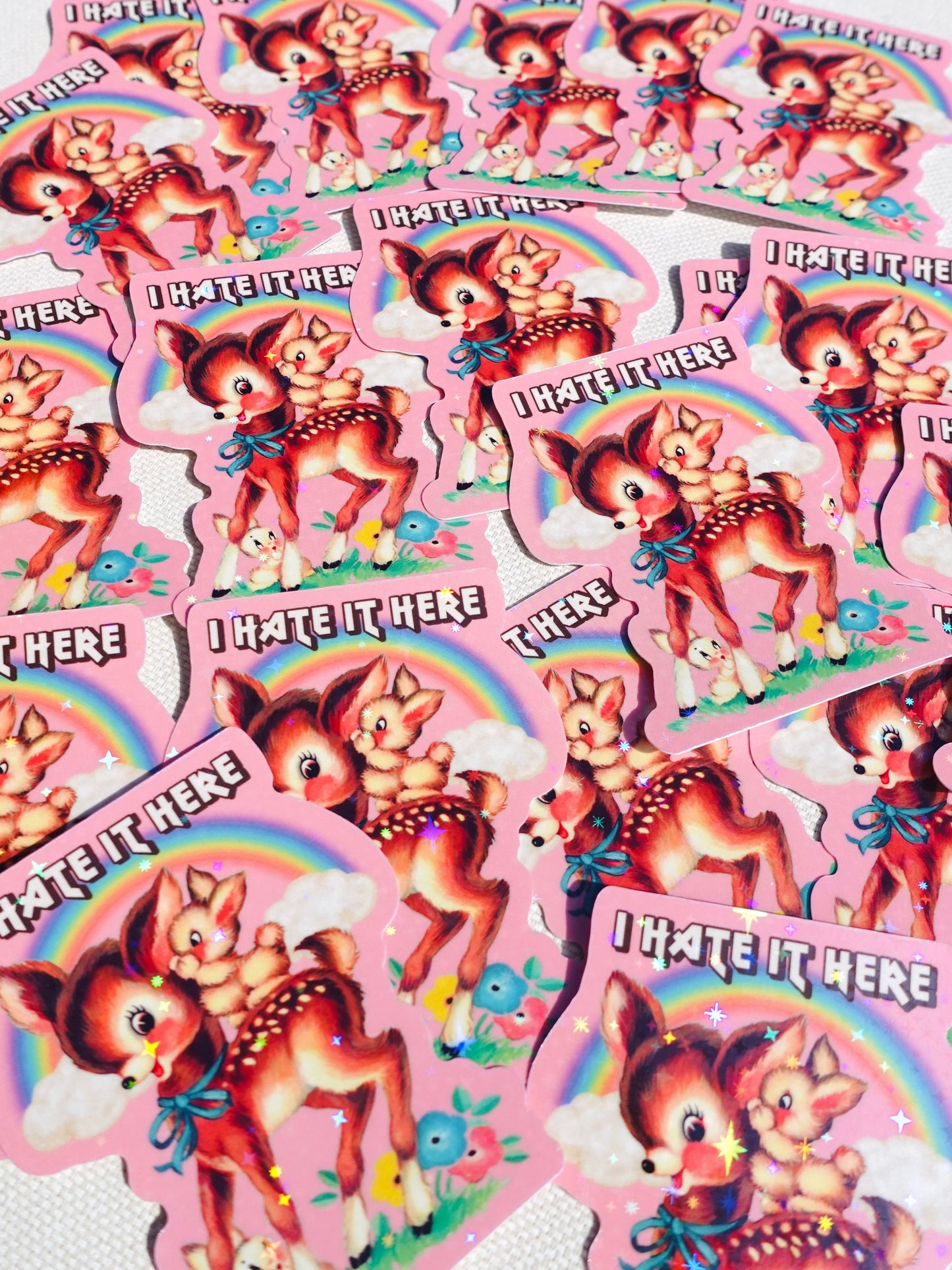 I Hate It Here Sticker – Funny Retro Glitter Vinyl Sticker