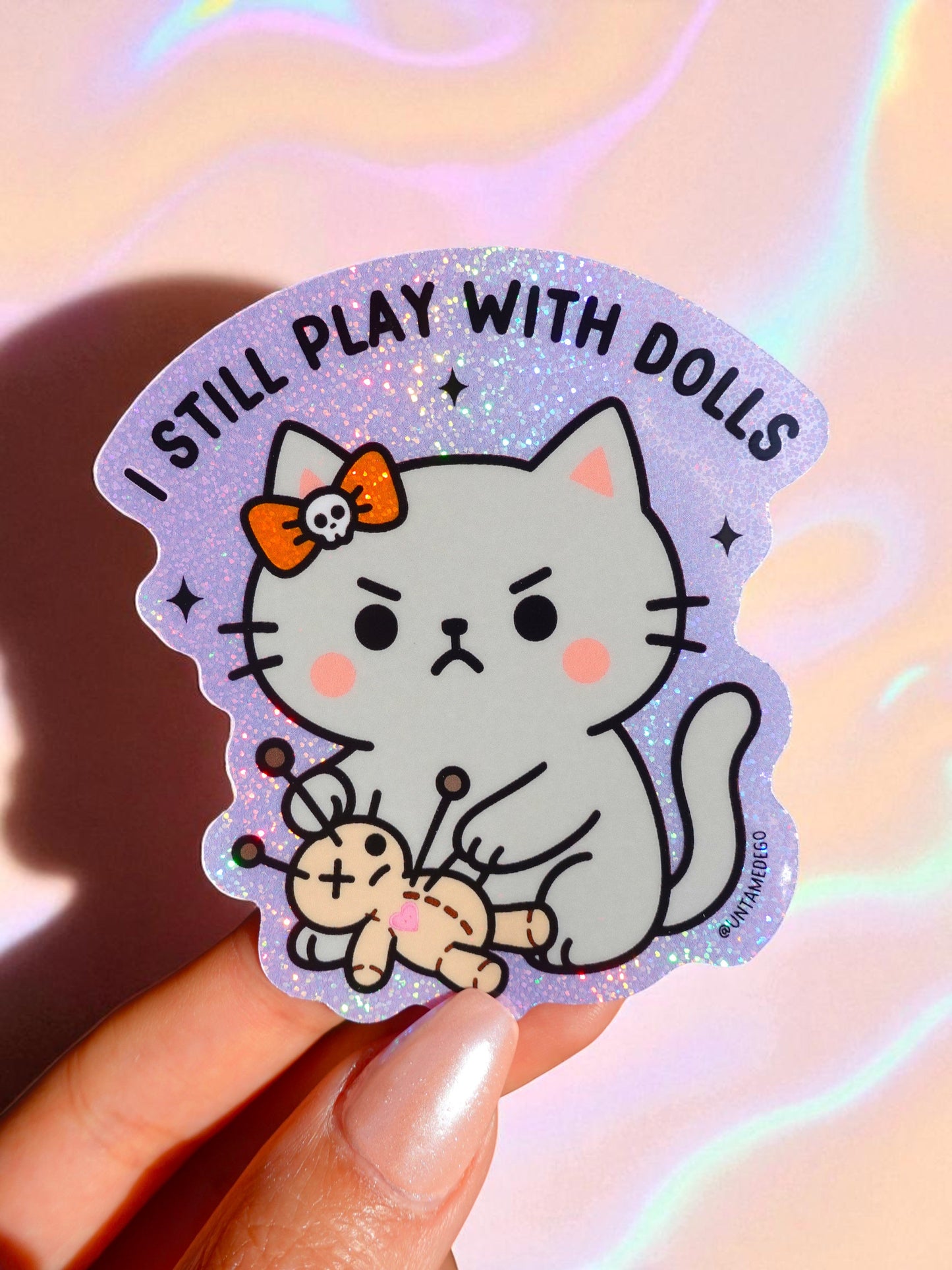 I Still Play With Dolls Cat Sticker – Angry Kitty - Cute Gothic Glitter Vinyl Sticker