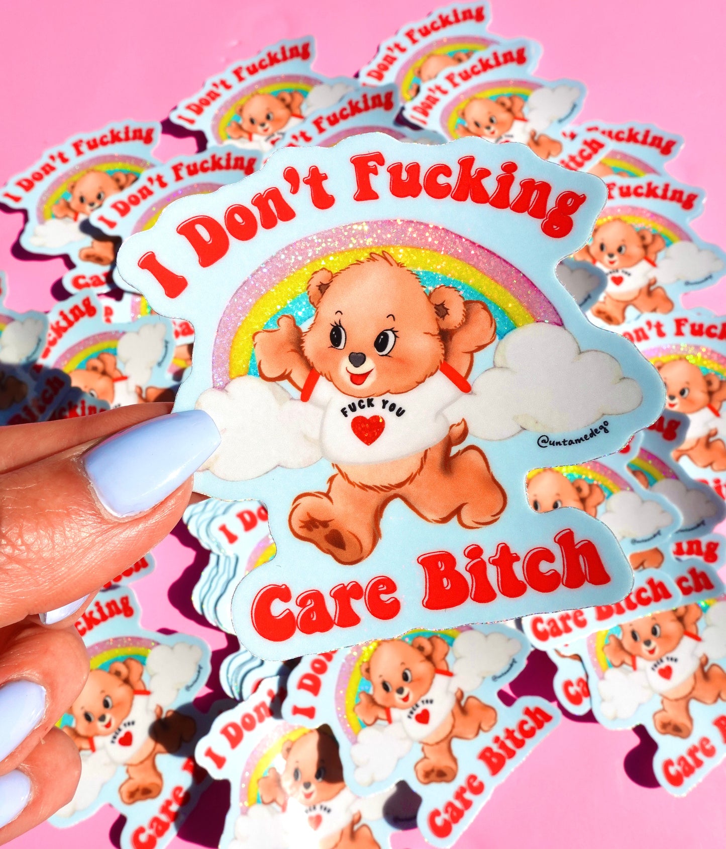 I Don’t Fucking Care – Retro Bear Glitter Vinyl Sticker