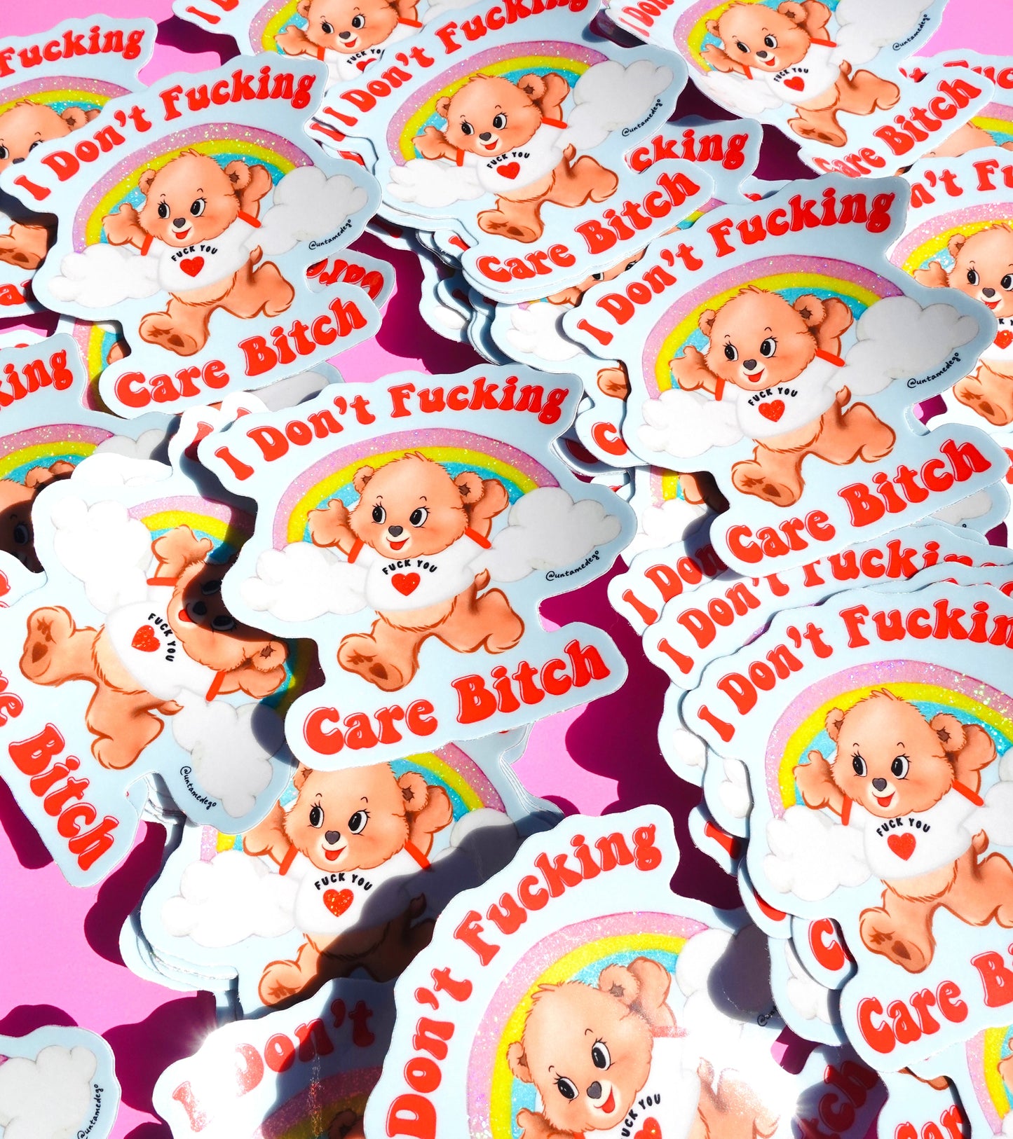 I Don’t Fucking Care – Retro Bear Glitter Vinyl Sticker