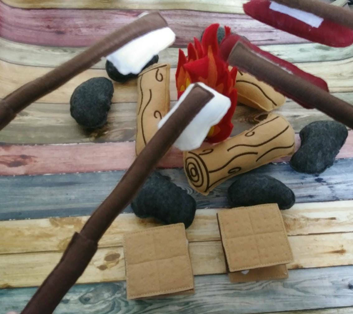 Felt Campfire - fake fire pit - pretend campfire - pretend play - camping - Bonfire - felt food - toy fire - play set for two