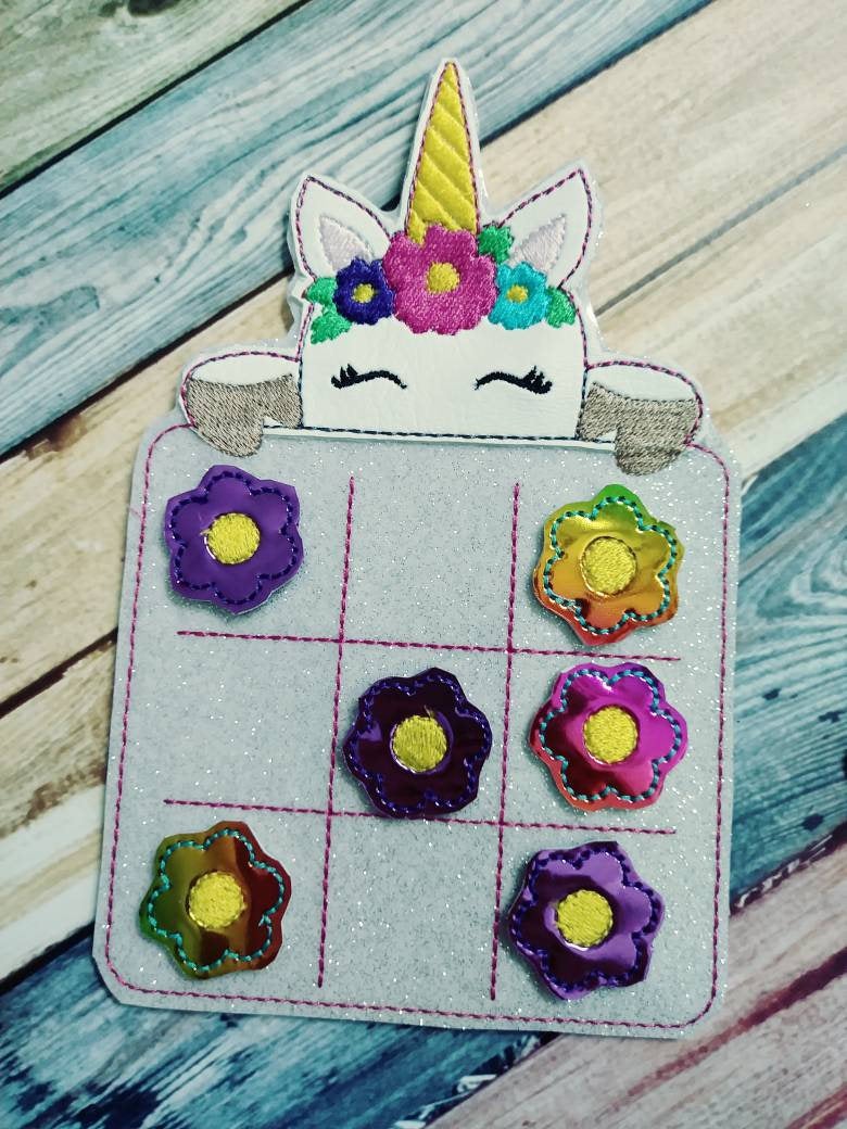 Unicorn Tic Tac Toe Game Board and Pieces - birthday party favor - Easter Basket - Classic Game - Quiet Toy Fantasy - Mythical - non food