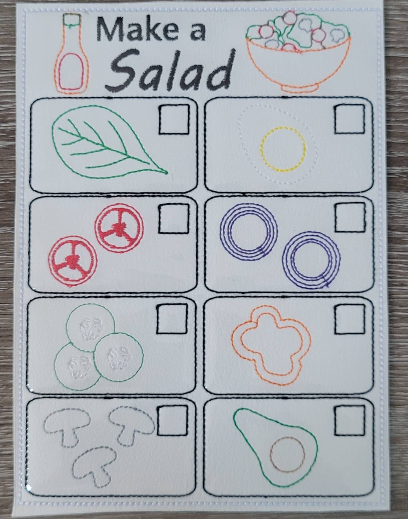 Felt Food Salad - Marine Vinyl Play Food -  pretend play - build your own salad - play kitchen - realistic toy Food - gift for teachers