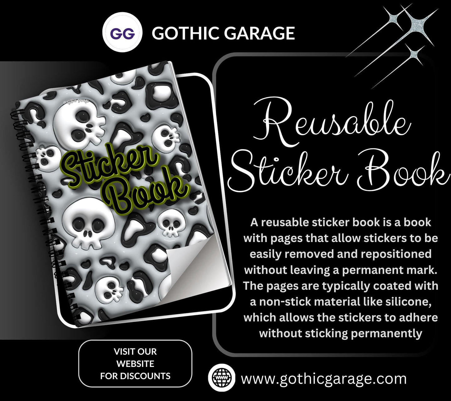 Cartoon Skeletons Reusable Sticker Book, Perfect Gift to Personalize,  Kids and Adult Friendly Sticker Organizer