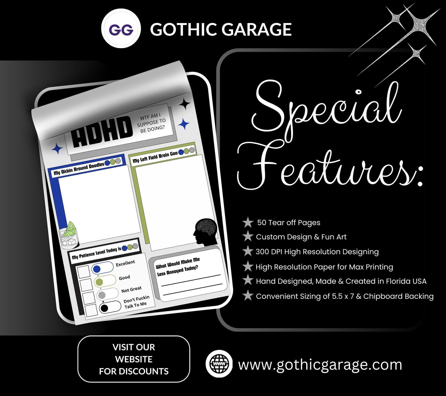 Adult ADHD Humor Notepad, Sarcastic & Sassy, Perfect Gift for Adults Coping with ADHD, Coworkers and Friends