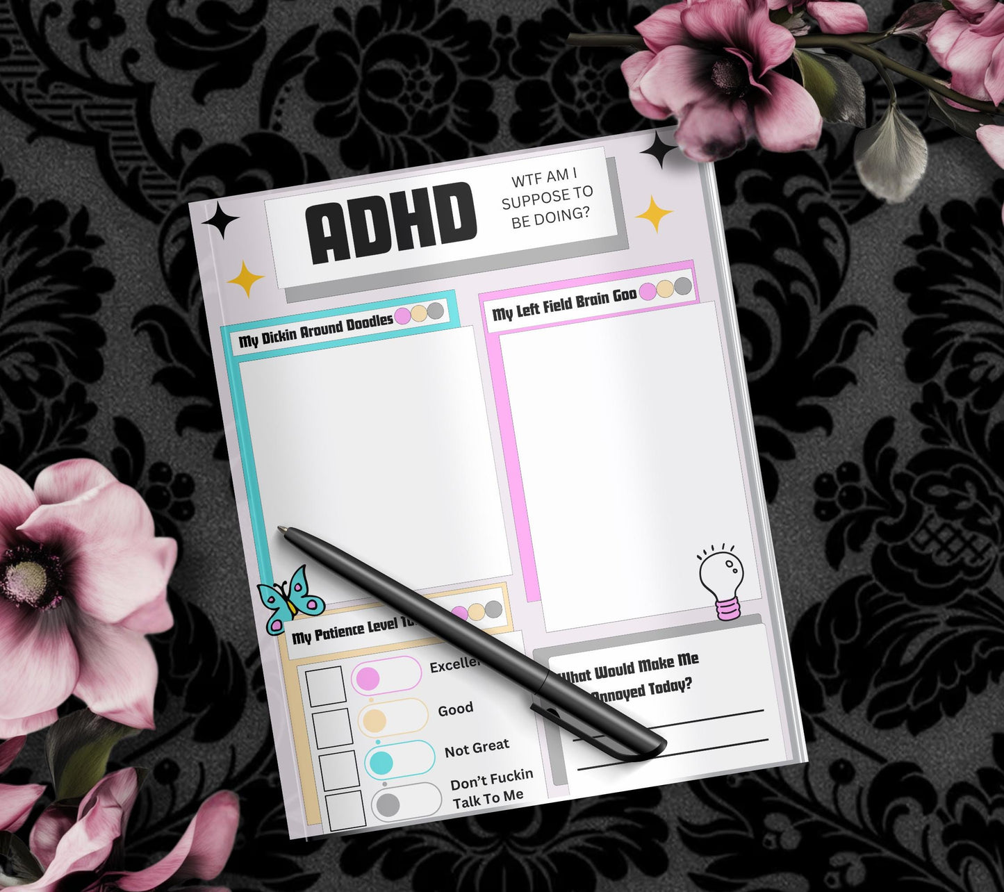 Adult ADHD Humor Notepad, Sarcastic & Sassy, Perfect Gift for Adults Coping with ADHD, Coworkers and Friends