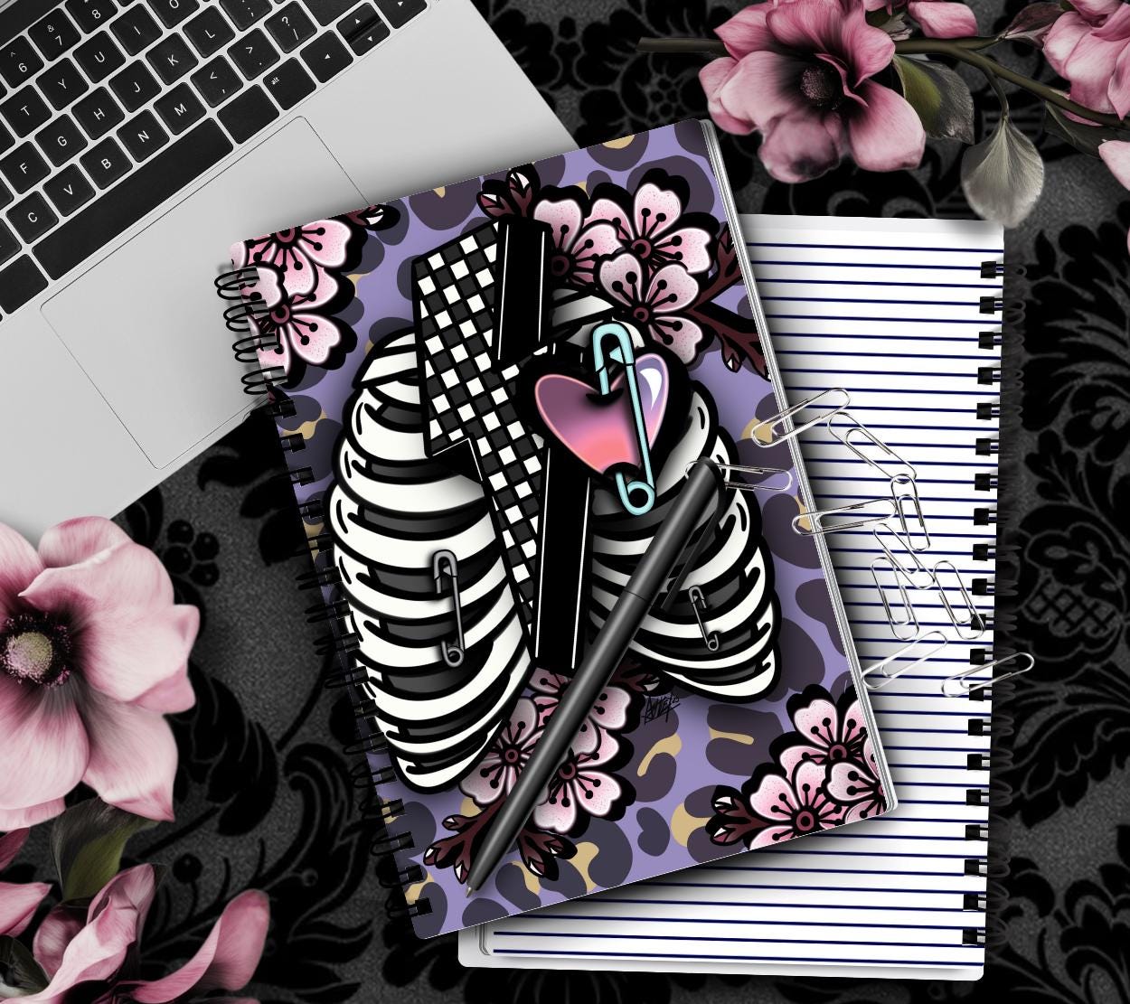 Gothic & Punk Ribcage Notebook Hand Drawn Detail  – 160 Lined Pages for Daily Tasks, Notes, and Personal Writing