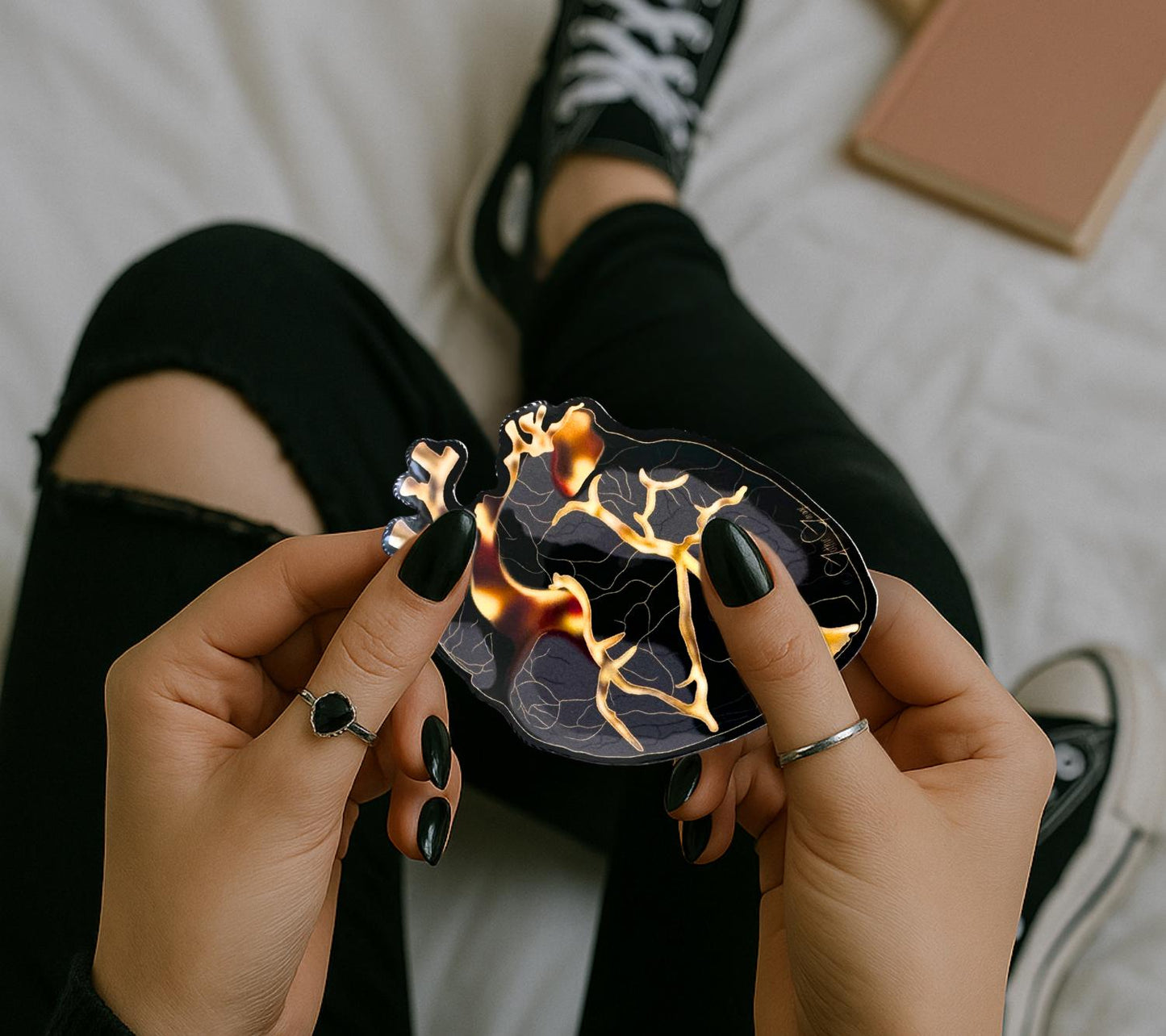 Gold Vein Anatomical Heart Sticker: Gothic X-Ray Vinyl Decal