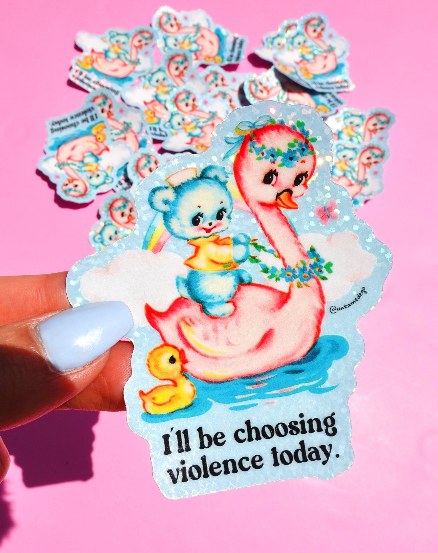 I’ll Be Choosing Violence Today – Funny Retro Animal Glitter Vinyl Sticker