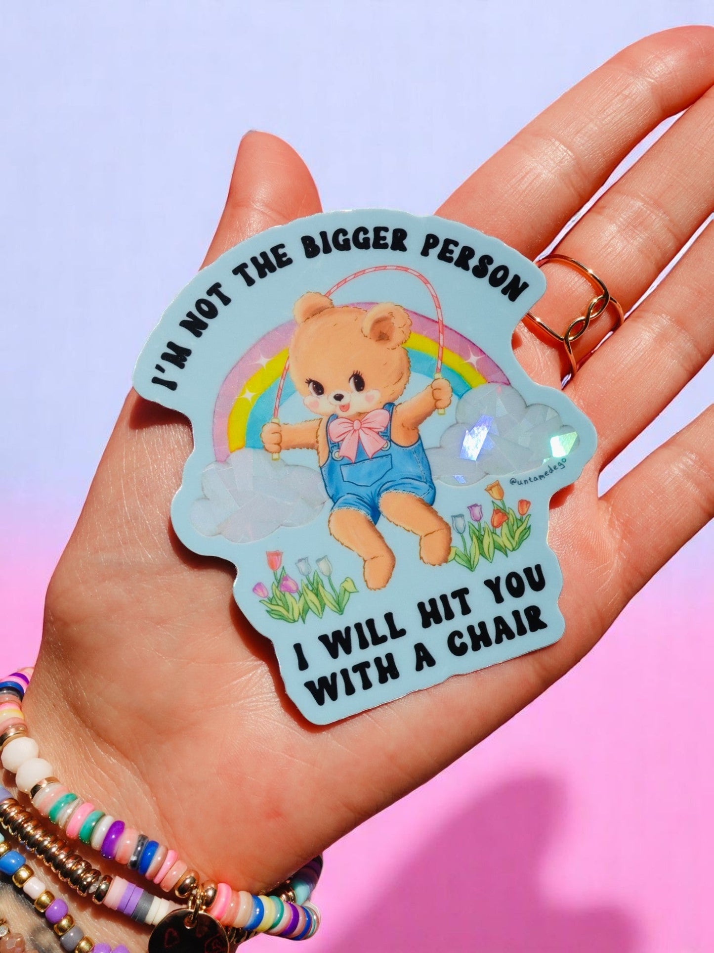 Funny Vinyl Sticker – Not the Bigger Person – Holographic Waterproof Bear Decal