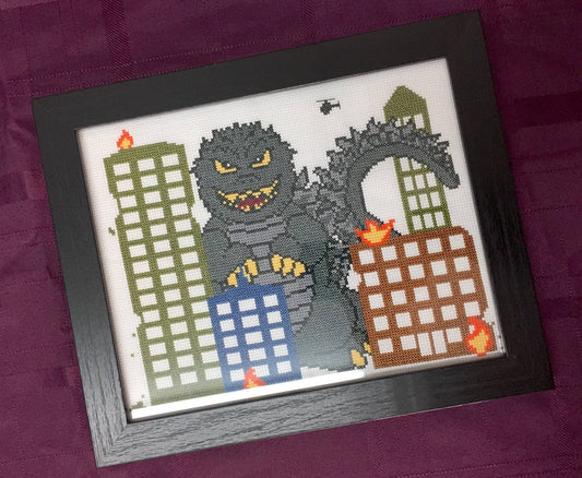 Monster Mayhem Cross Stitch Kit – Giant Monster City Design (8"x10")
