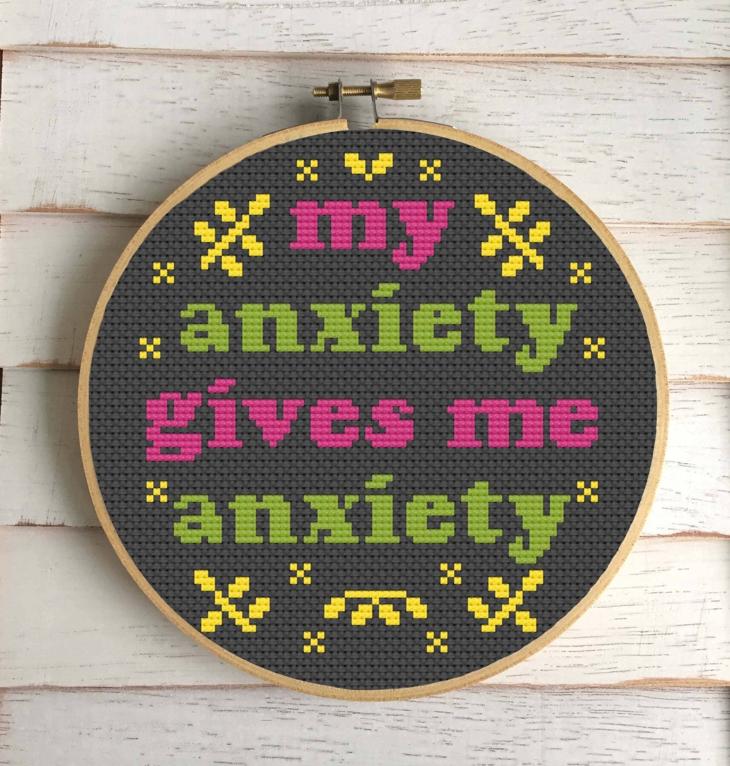My Anxiety Gives Me Anxiety Cross Stitch Kit – Funny Floral Design (6”)