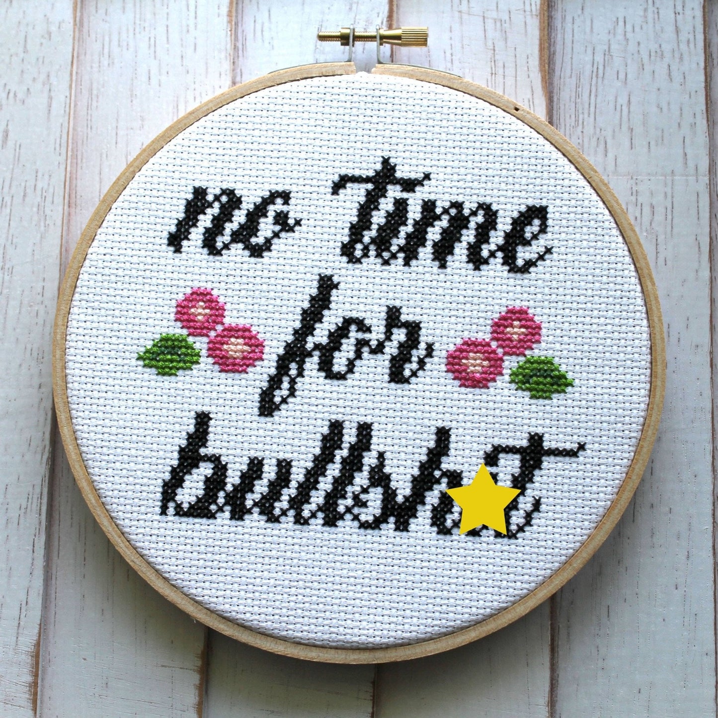 No Time for Bullshit Cross Stitch Kit – Snarky Desk Décor (6”)