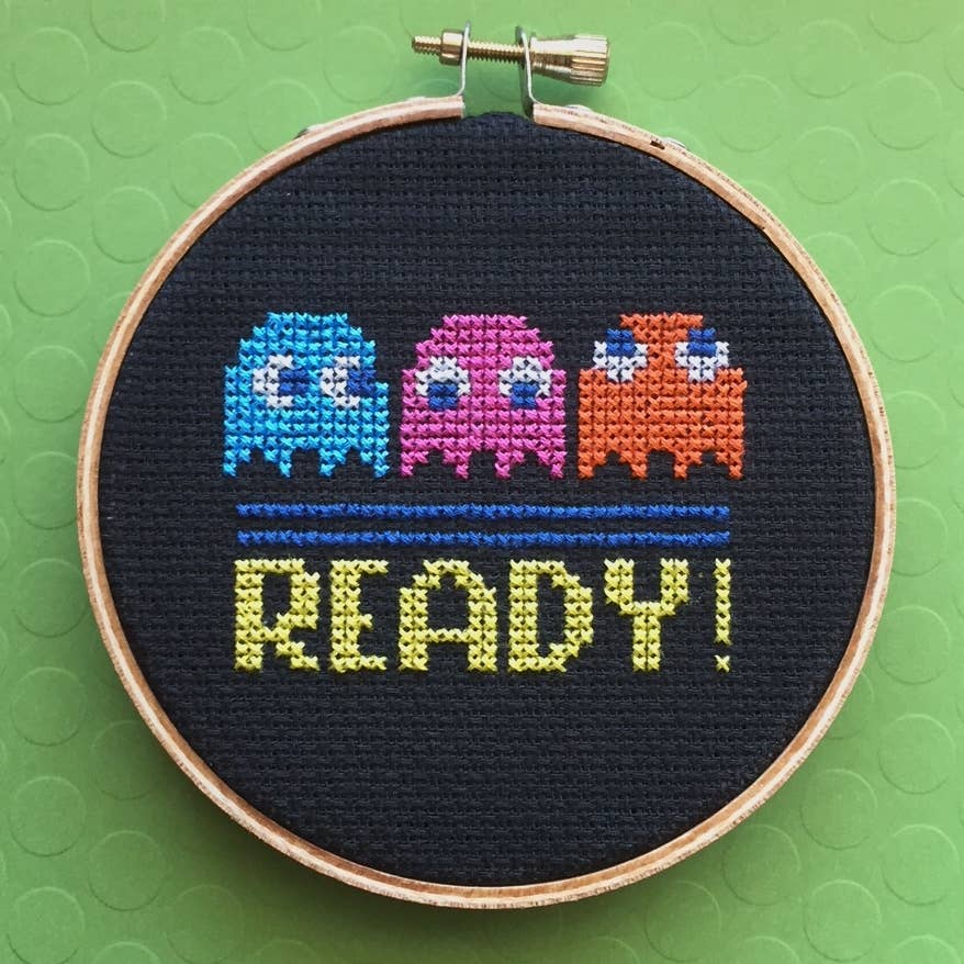Pac-Man Cross Stitch Kit – Retro Arcade Design with Ghosts