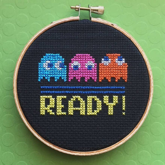 Pac-Man Cross Stitch Kit – Retro Arcade Design with Ghosts