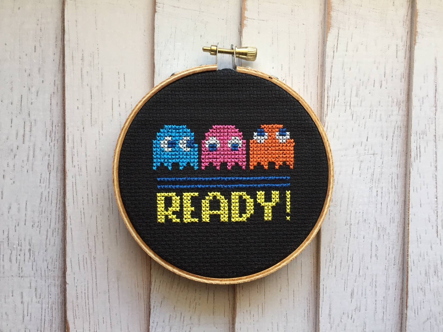 Pac-Man Cross Stitch Kit – Retro Arcade Design with Ghosts