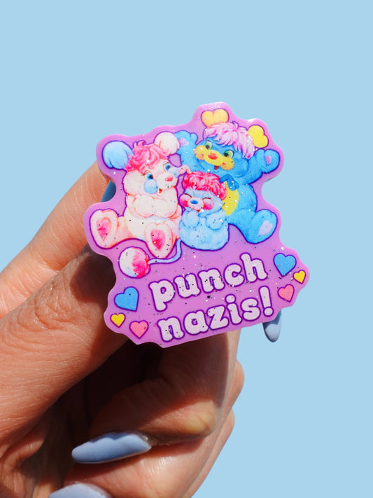 Punch Nazis Cute Bear Pin – Glitter Acrylic Pin