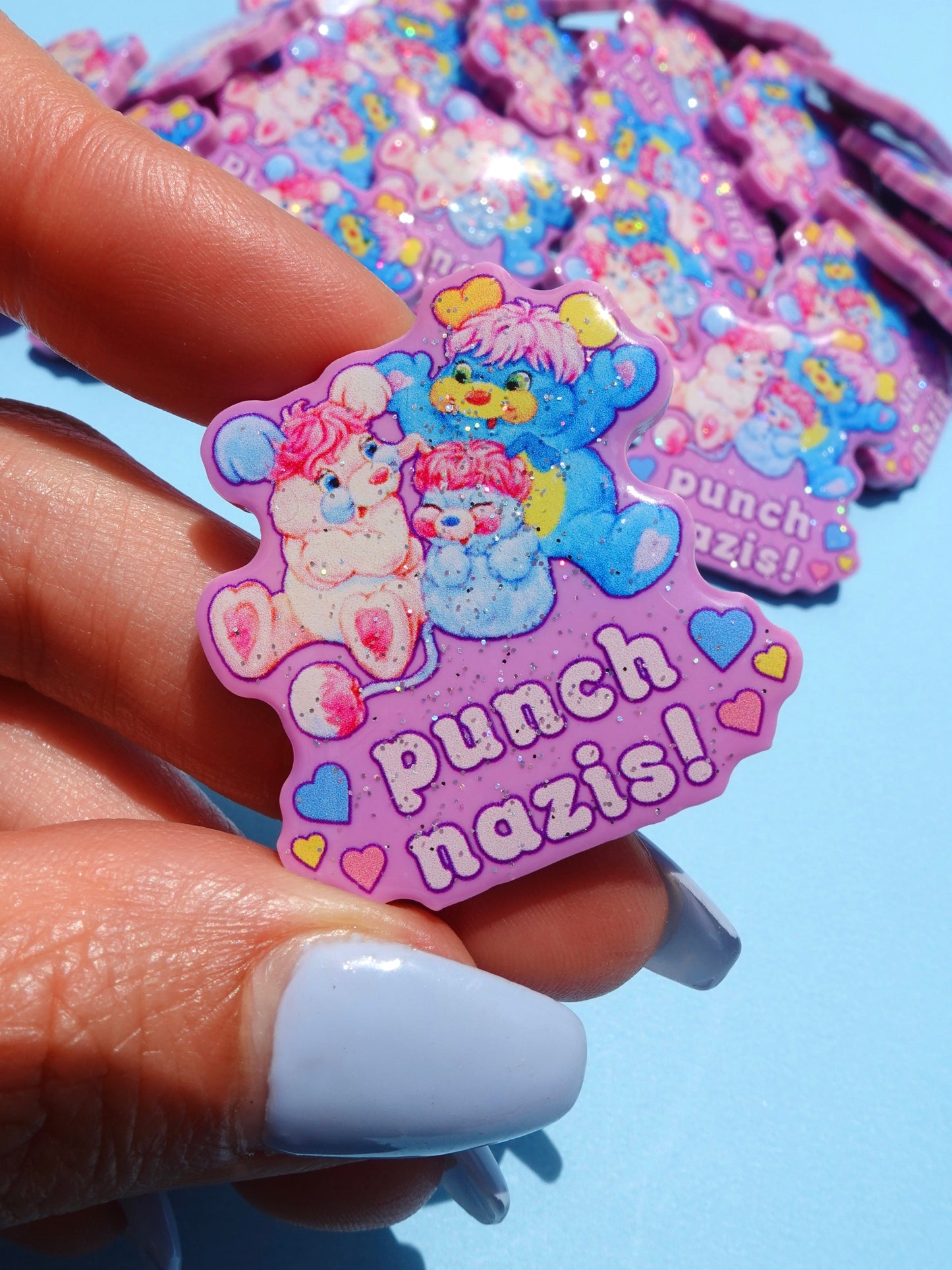 Punch Nazis Cute Bear Pin – Glitter Acrylic Pin