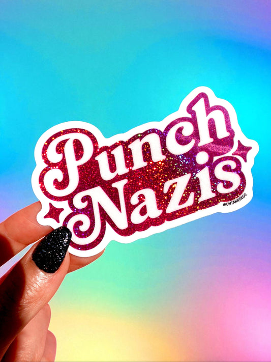 Punch Nazis Sticker – Holographic Glitter Vinyl Sticker