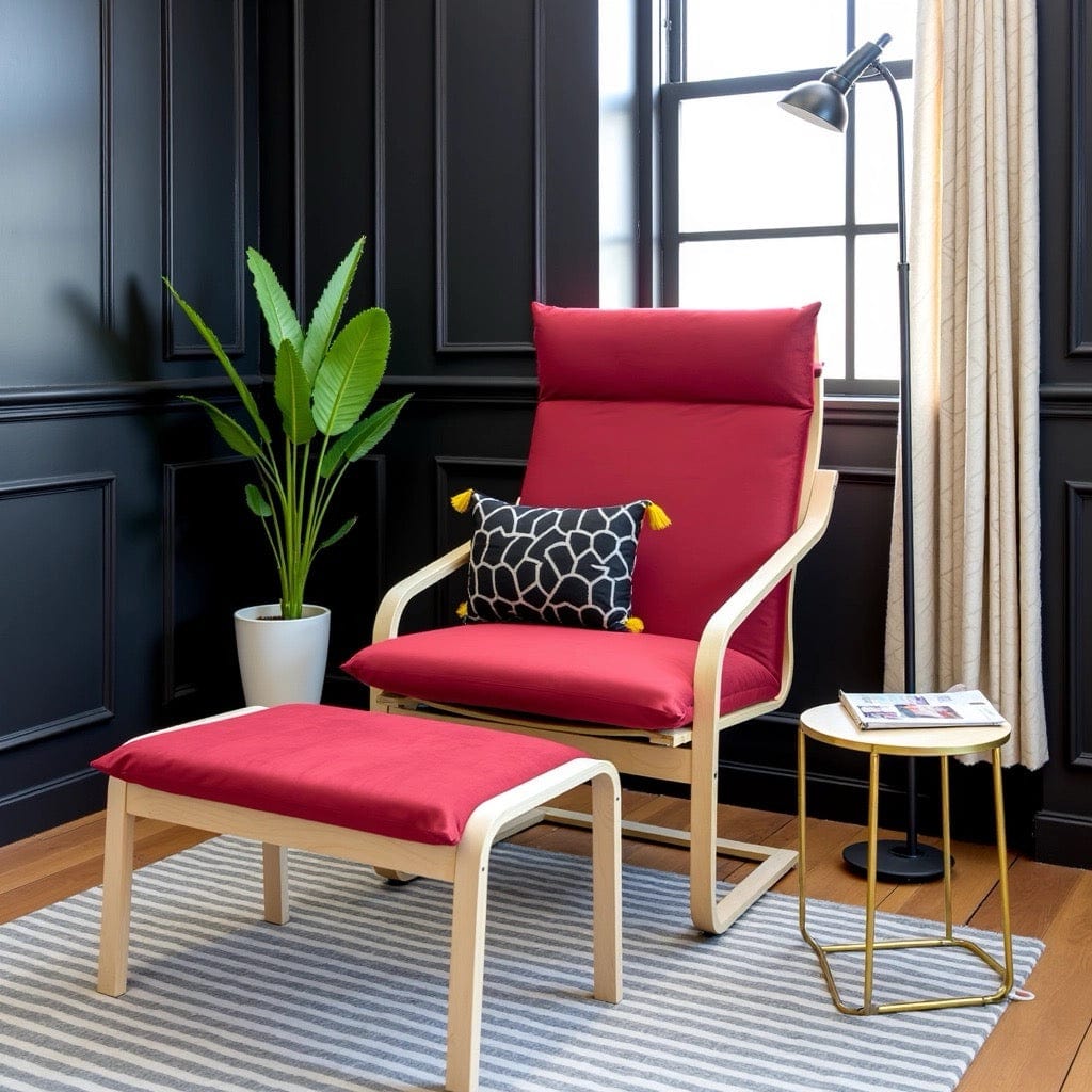 Velvet Burgundy Red Chair and Ottoman Covers, Compatible with IKEA Poang