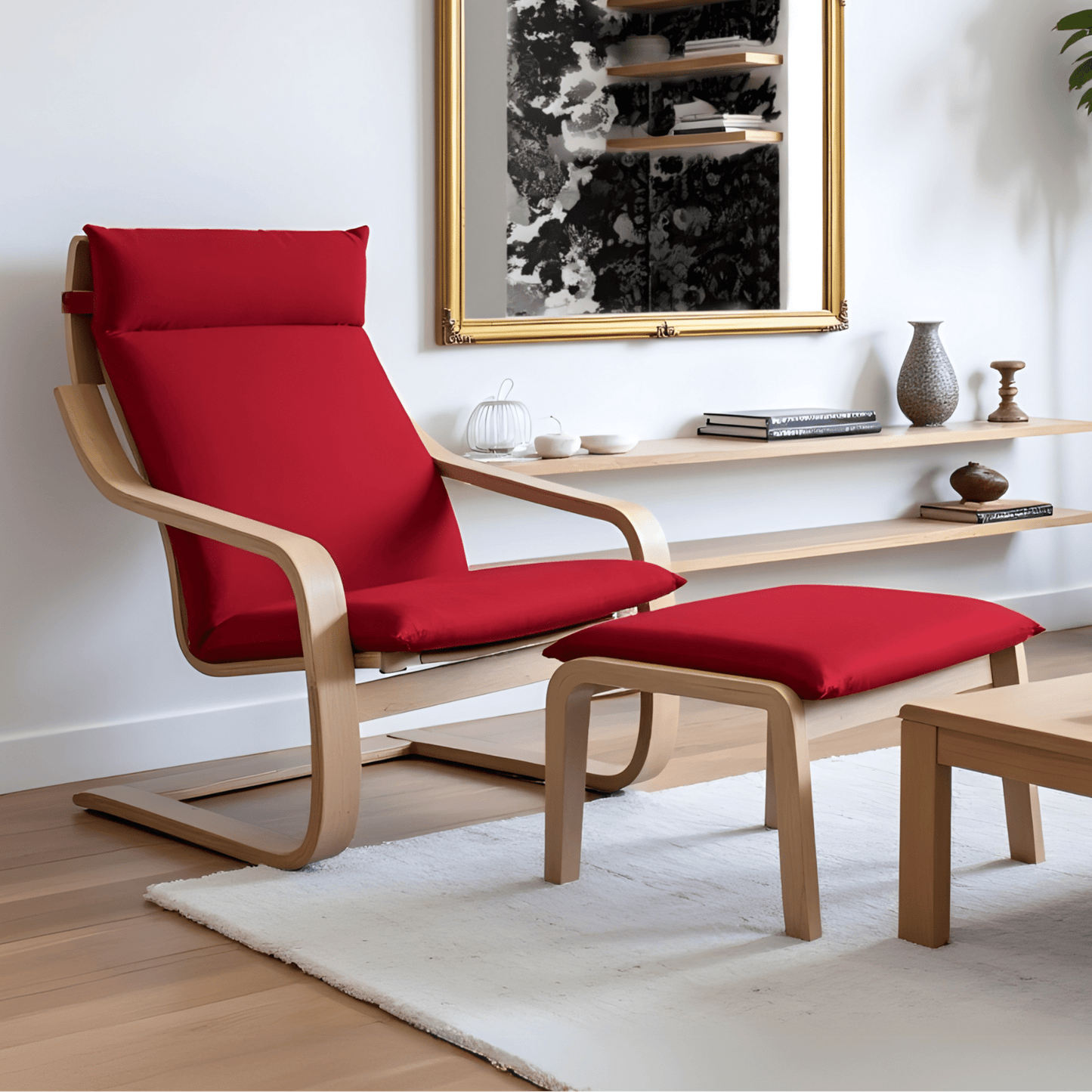 Velvet Burgundy Red Chair and Ottoman Covers, Compatible with IKEA Poang