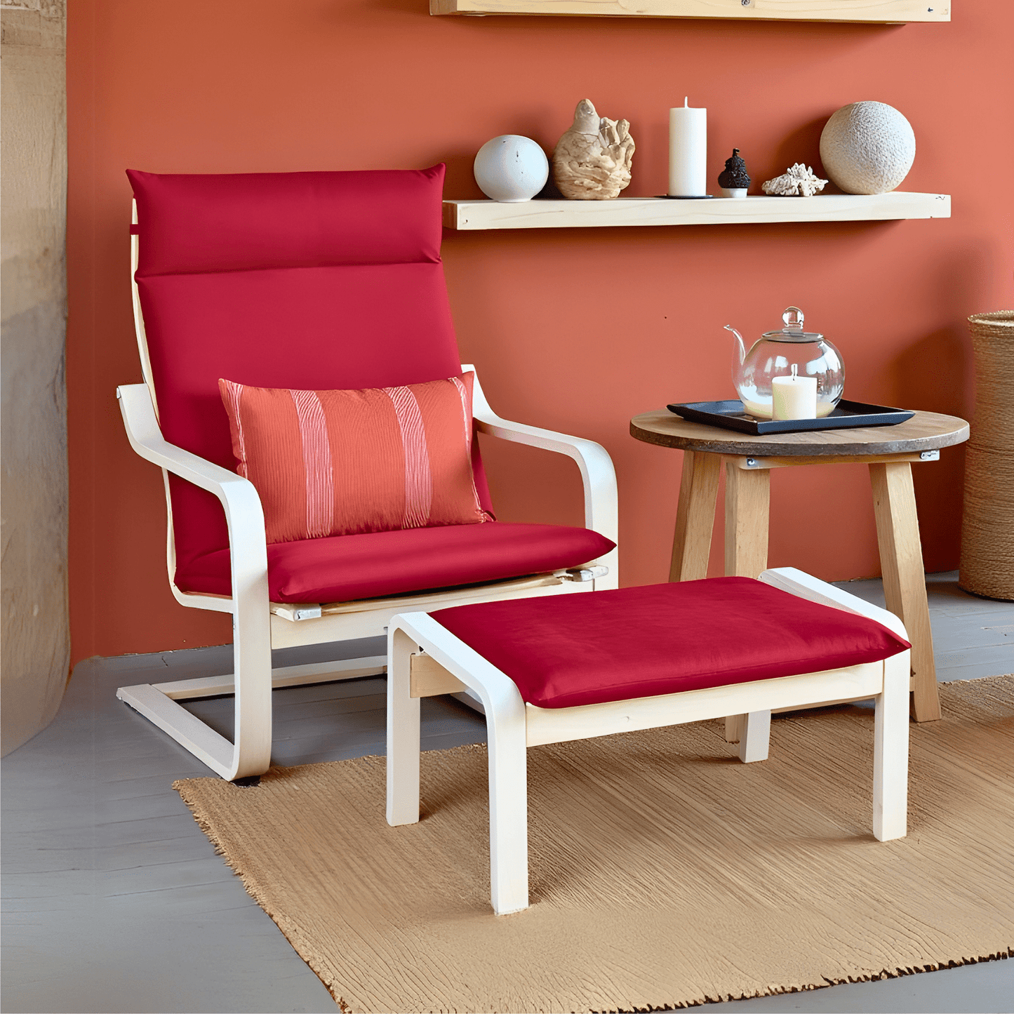 Velvet Burgundy Red Chair and Ottoman Covers, Compatible with IKEA Poang