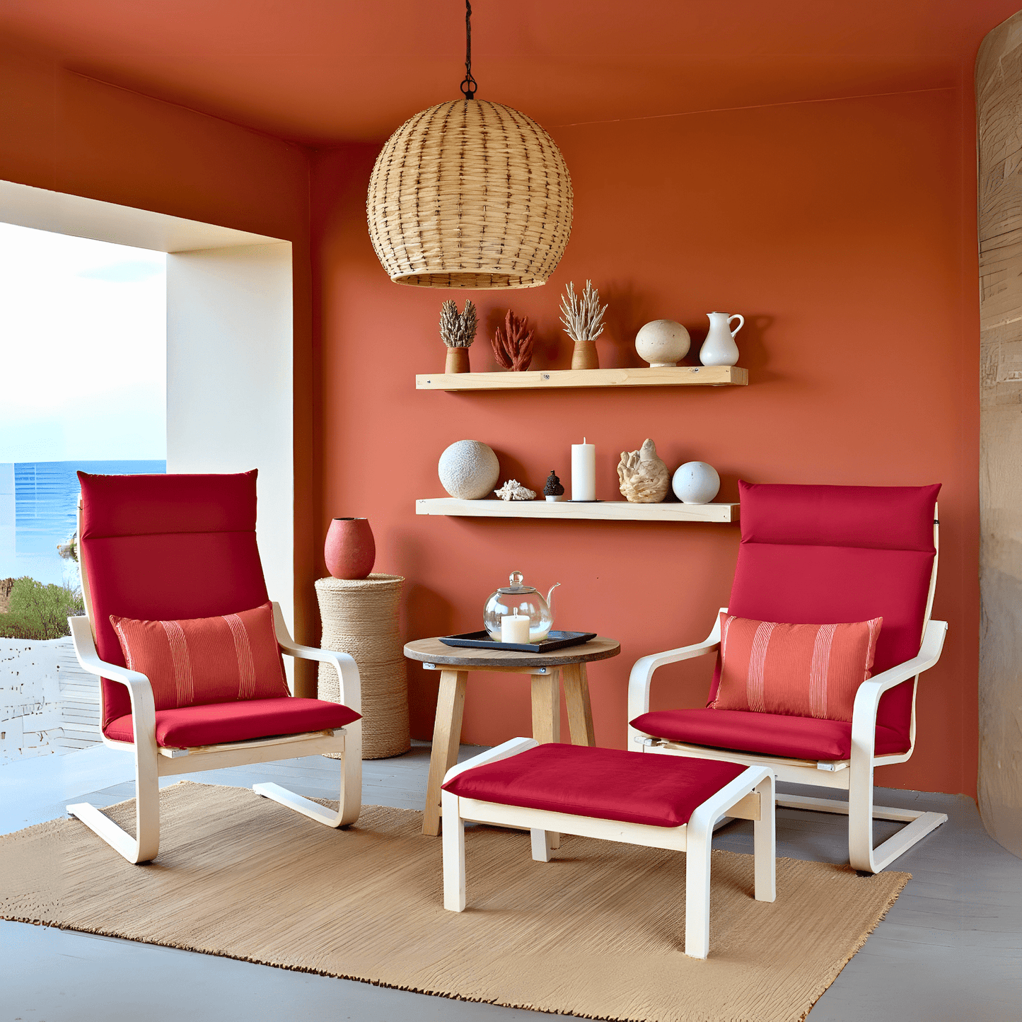 Velvet Burgundy Red Chair and Ottoman Covers, Compatible with IKEA Poang