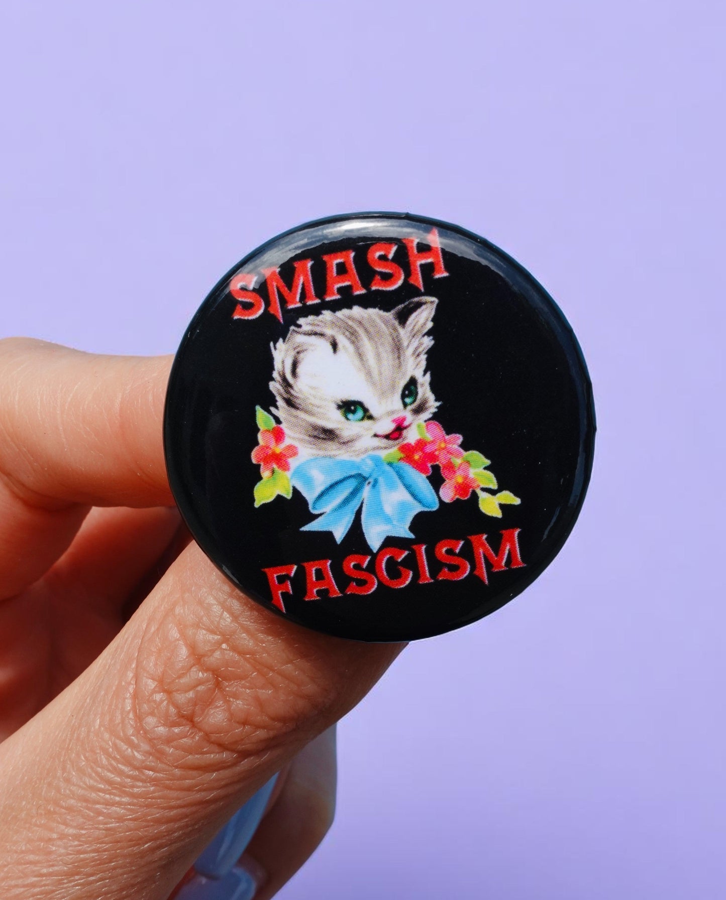 Smash Fascism Cat Pin – Vintage-Inspired Anti-Fascist Button
